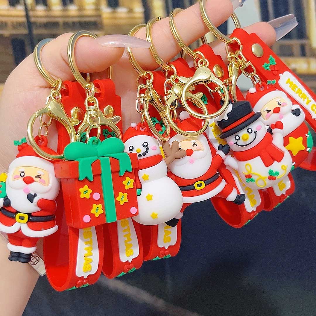 Christmas Silicone Keychain Assortment Pack - Santa Claus, Snowman, and Christmas Tree Key Rings for Gift Giving