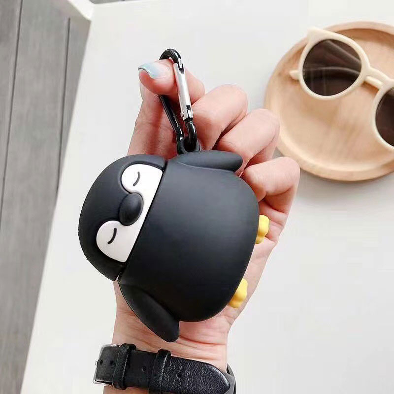 Black Penguin-Shaped Design Silicone Case Cover for AirPods 1/2/3