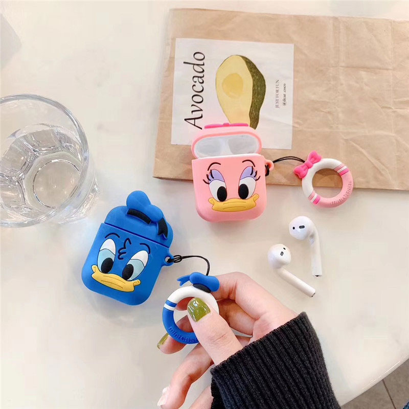 Pink and Blue Donald Duck Appearance Design AirPods 1/2 Gen Wireless Earbuds Silicone Case