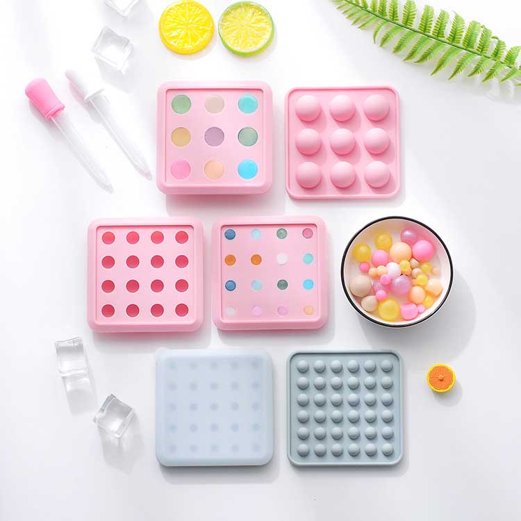 Mini Ice Ball Silicone Mold Set with Cover, Size 0.8cm, 1cm, 1.3cm, 1.6cm, 2cm, 2.4cm