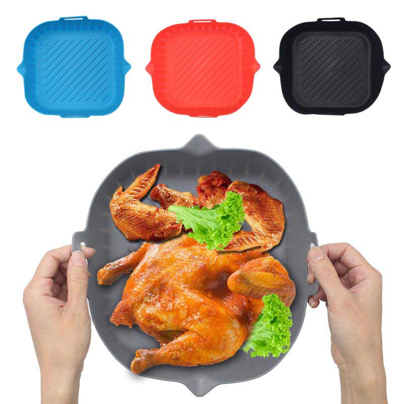 diameter 22cm Air Fryer Silicone with Pouring Lip - BPA-free Food-Grade Silicone  Bakeware with Carrying Handles