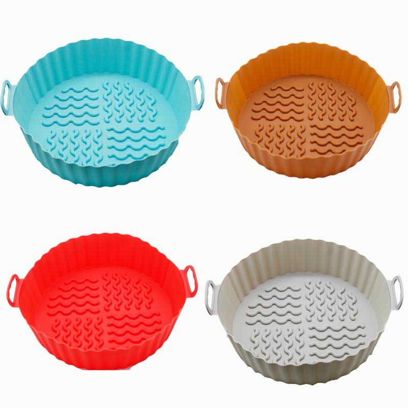 17.5cm Silicone Basket Liners for Air Fryers - Easy Food and Oil Classification, Texture Grooves, Carrying Handles Included