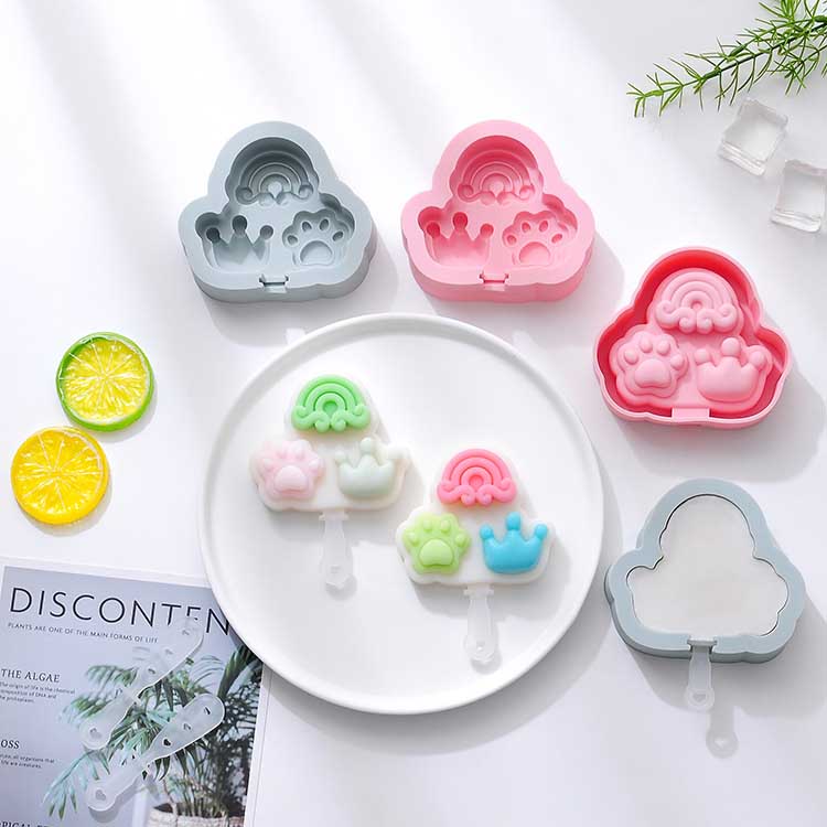 Food-Grade Silicone Cat Claw, Rainbow, and Crown Shaped Silicone Popsicle Molds - Create Fun Ice Cream Treats