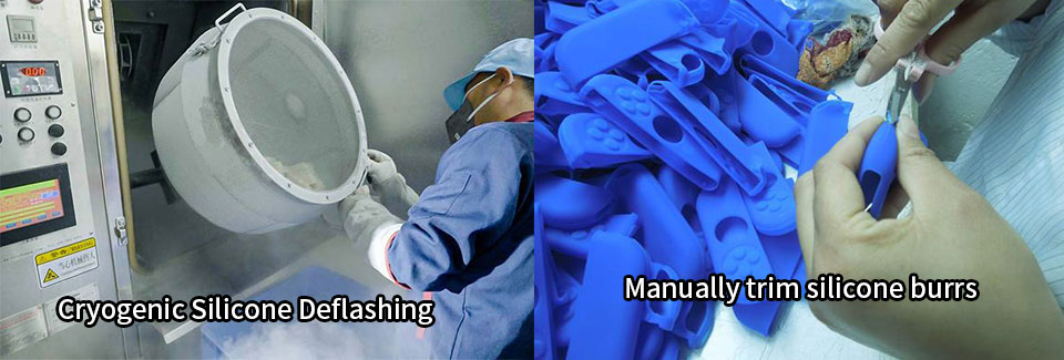 Manually trim silicone burrs and Cryogenic Silicone Deflashing